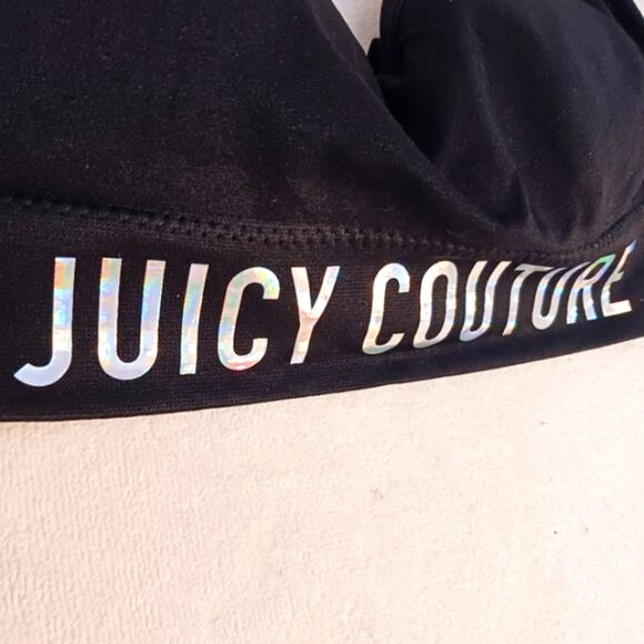 RARE Juicy Couture IRRIDESCENT GLAM Sports Bra Sz L BLACK Silver Glow V-Back NEW - Picture 2 of 12